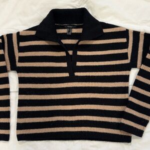 Forever 21 Black and Tan Striped V-Neck Sweater